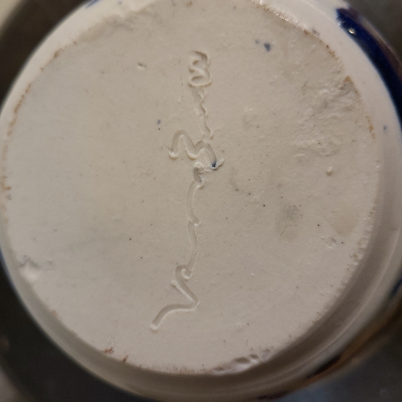 Vintage Signed Cobalt Blue Japanese Bowl Vase - Picture 6 of 7